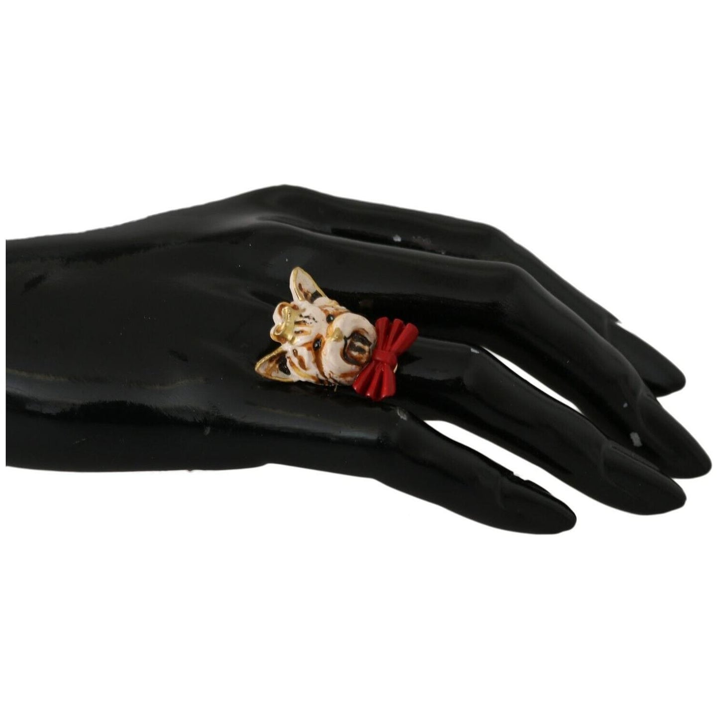 Dolce & Gabbana Beige Dog Pet Branded Accessory Gold Brass Resin Ring Dolce & Gabbana