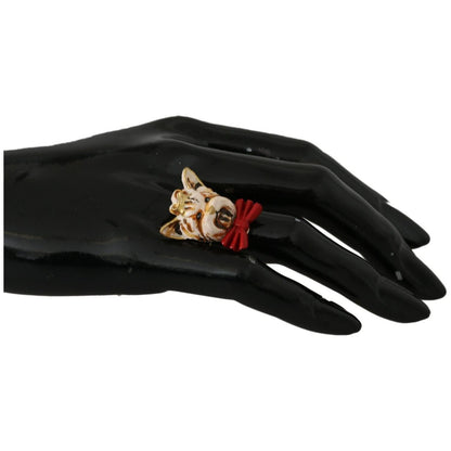 Dolce & Gabbana Beige Dog Pet Branded Accessory Gold Brass Resin Ring Dolce & Gabbana