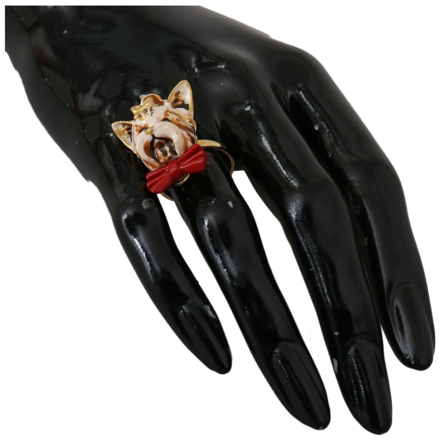 Dolce & Gabbana Beige Dog Pet Branded Accessory Gold Brass Resin Ring Dolce & Gabbana