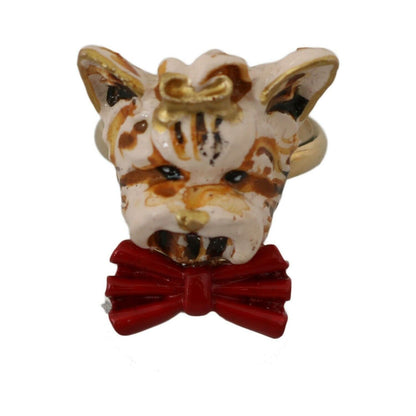 Dolce & Gabbana Beige Dog Pet Branded Accessory Gold Brass Resin Ring Dolce & Gabbana