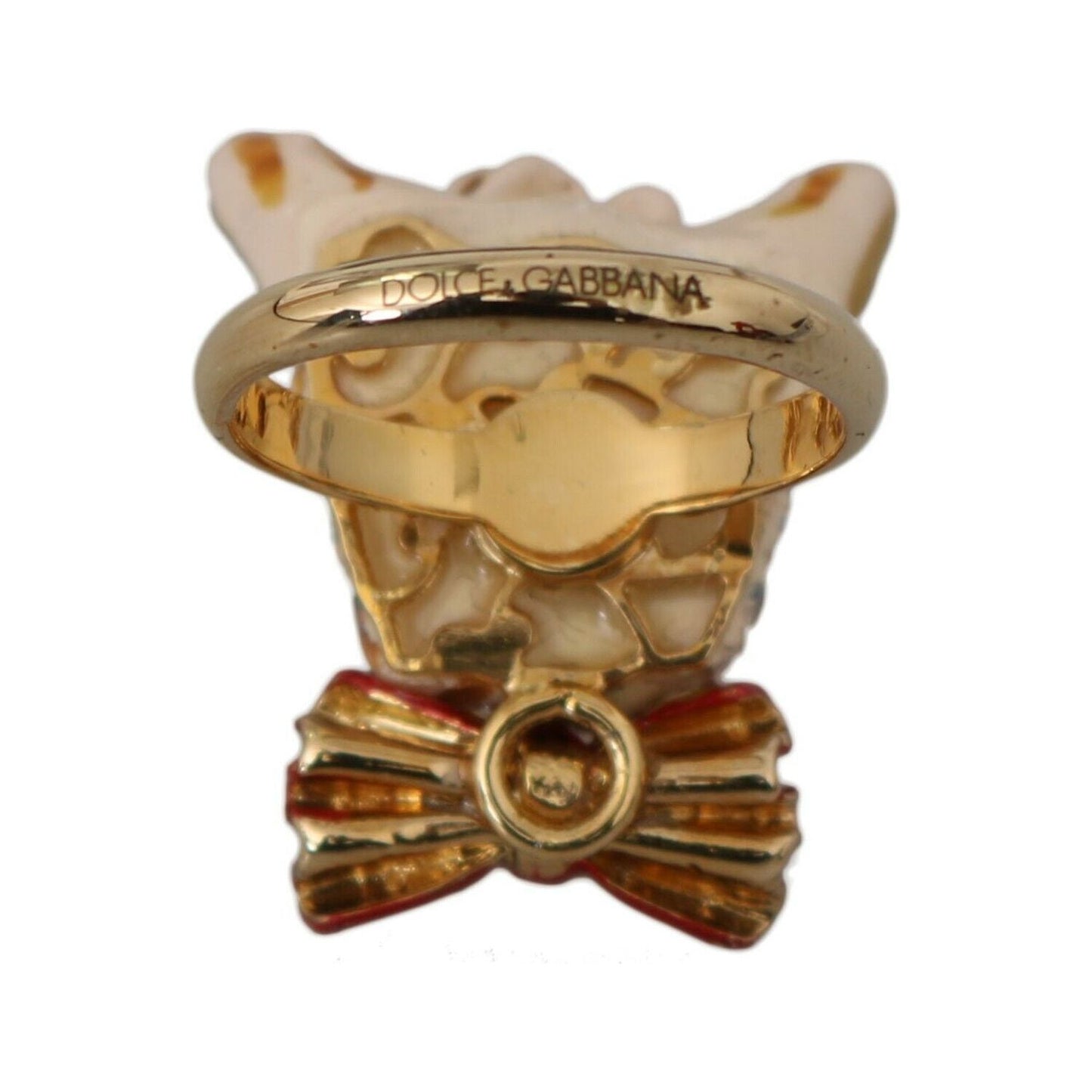 Dolce & Gabbana Beige Dog Pet Branded Accessory Gold Brass Resin Ring Dolce & Gabbana