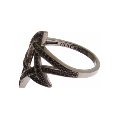 Nialaya Black CZ Rhodium 925 Silver Womens Ring Nialaya