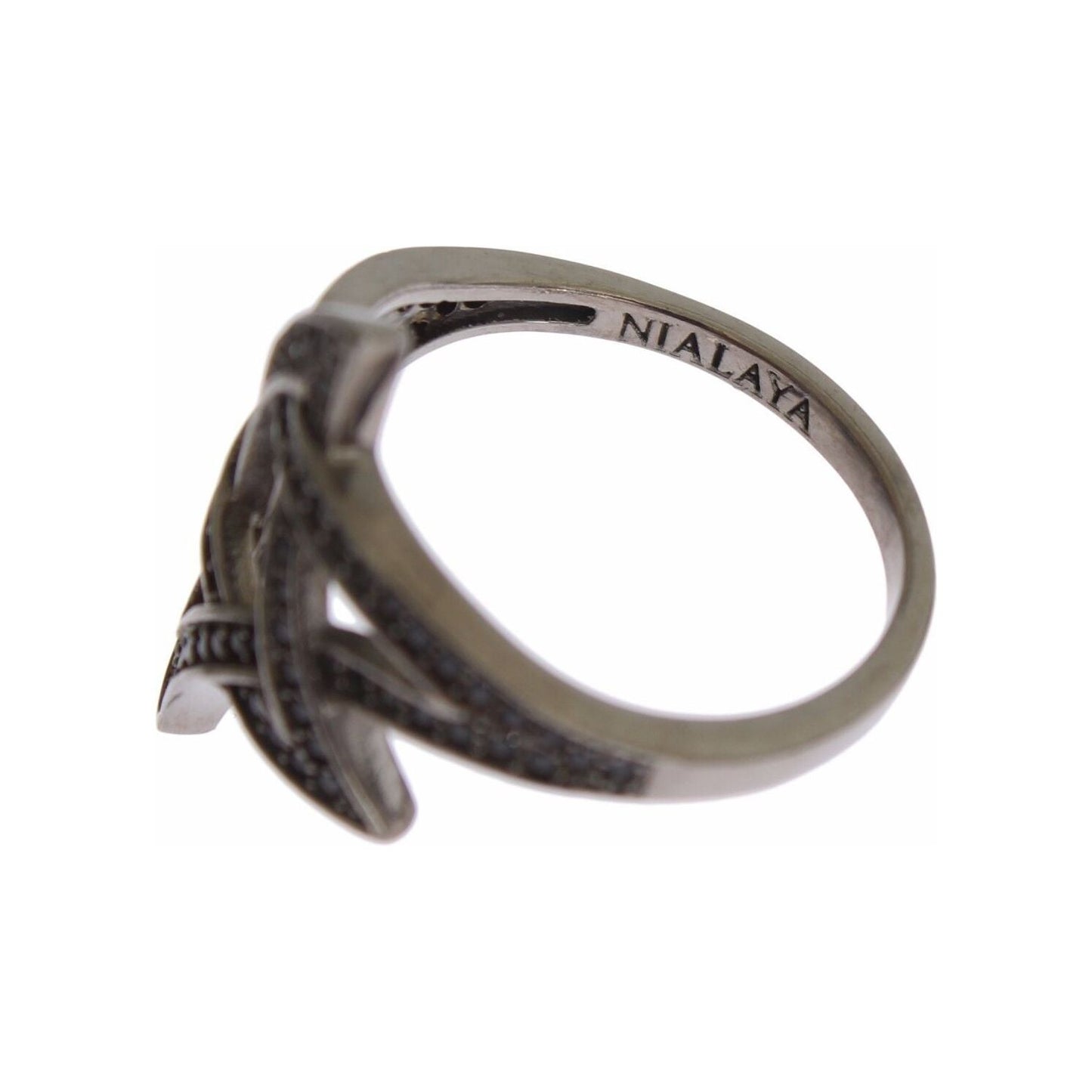 Nialaya Black CZ Rhodium 925 Silver Womens Ring Nialaya