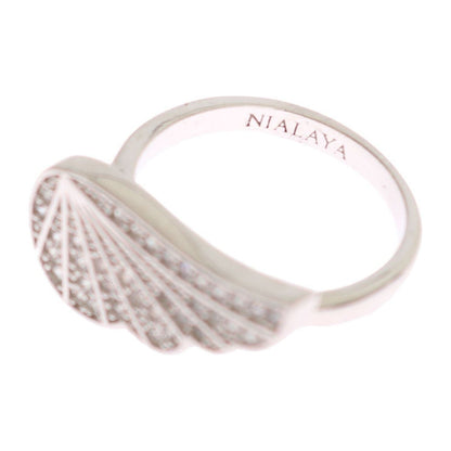 Nialaya Silver Womens Wing Clear CZ 925 Silver Ring Nialaya