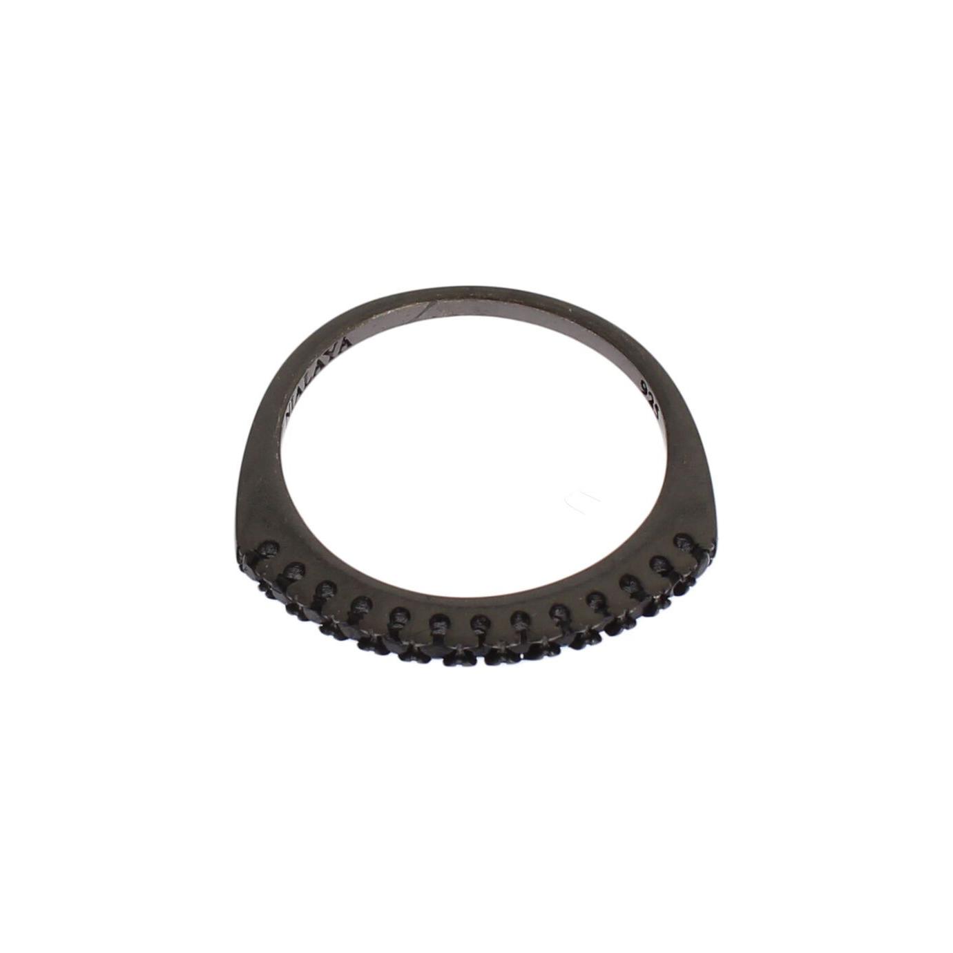 Nialaya Black CZ Rhodium 925 Silver Womens Ring Nialaya