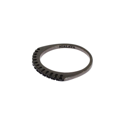 Nialaya Black CZ Rhodium 925 Silver Womens Ring Nialaya