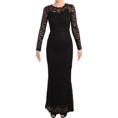 Dolce & Gabbana Black Cotton Lace Mermaid Long Sleeves Dress