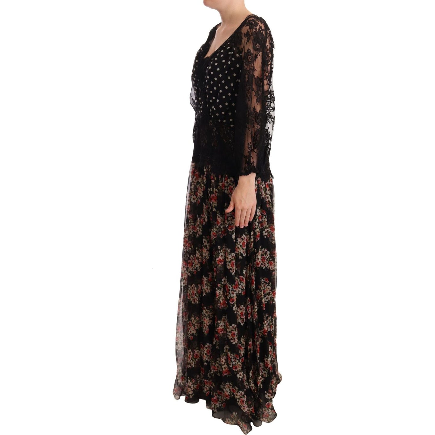 Dolce & Gabbana Elegant Lace Floral Maxi Dress with Polka Dots WOMAN DRESSES Dolce & Gabbana