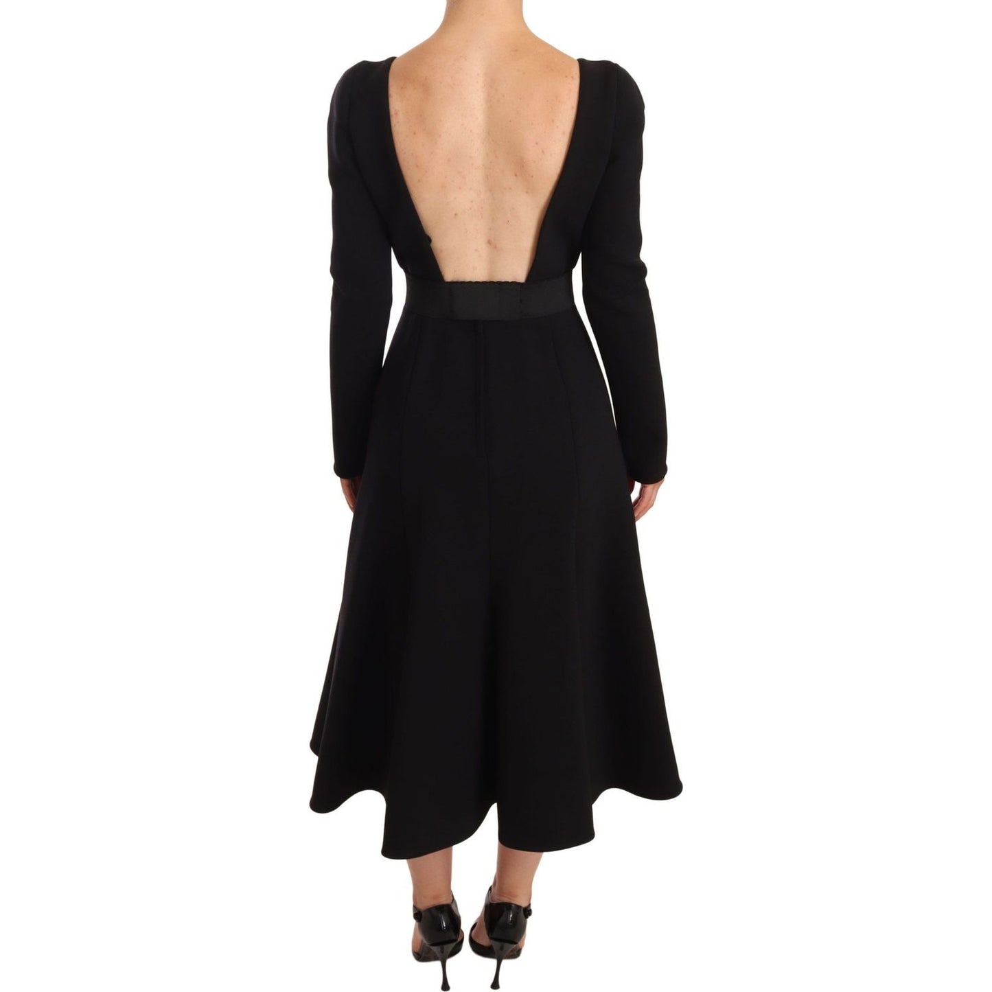 Dolce & Gabbana Black Wool Stretch Sheath Open Back Dress
