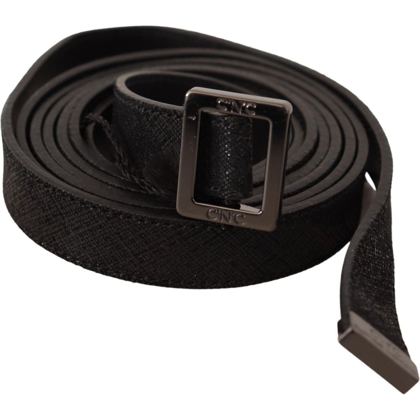 Costume National Black Leather Metal Buckle Waist Belt