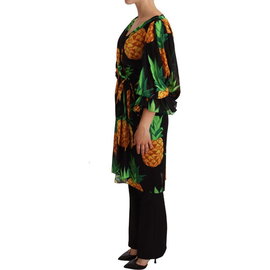 Dolce & Gabbana Vibrant Pineapple Draped Wrap Dress WOMAN DRESSES Dolce & Gabbana