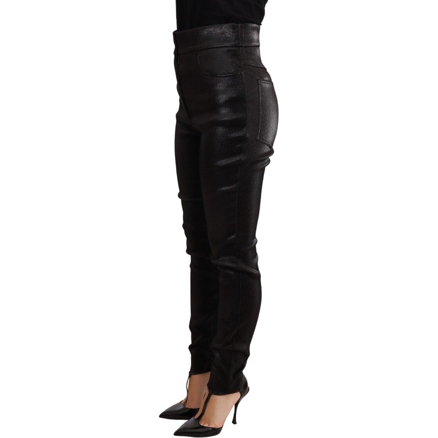Dolce & Gabbana Black Silver Lurex Thread Cotton Stretch Pants 1728,21% Polyester,33% Nylon,5% Elastane,67345645728,Black,Clothing,Dolce & Gabbana,IT42|M,Jeans & Pants - Women - Clothing,Material: 41% Cotton,New with tags,Pants - Clothing,Skinny Pants - P