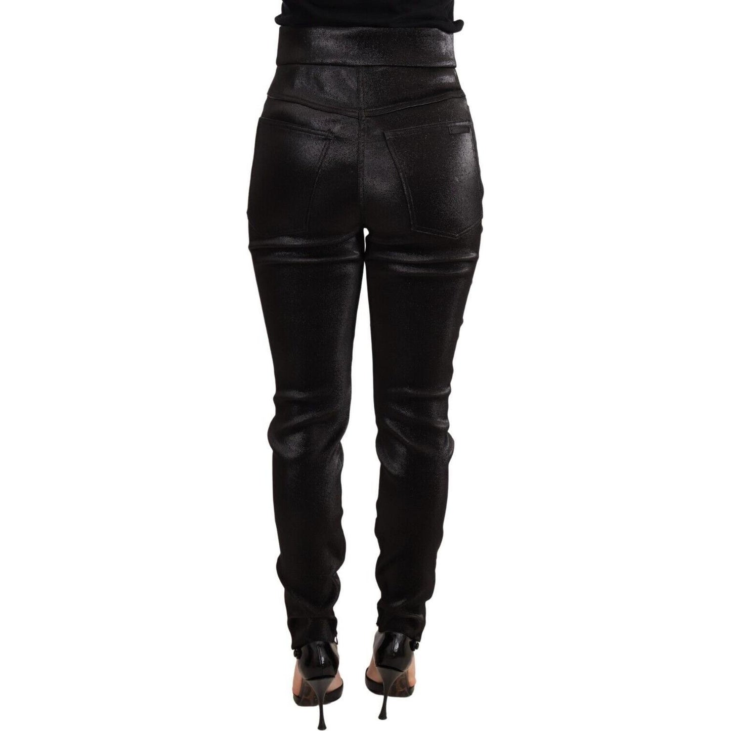 Dolce & Gabbana Black Silver Lurex Thread Cotton Stretch Pants 1728,21% Polyester,33% Nylon,5% Elastane,67345645728,Black,Clothing,Dolce & Gabbana,IT42|M,Jeans & Pants - Women - Clothing,Material: 41% Cotton,New with tags,Pants - Clothing,Skinny Pants - P