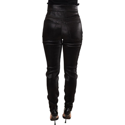 Dolce & Gabbana Black Silver Lurex Thread Cotton Stretch Pants 1728,21% Polyester,33% Nylon,5% Elastane,67345645728,Black,Clothing,Dolce & Gabbana,IT42|M,Jeans & Pants - Women - Clothing,Material: 41% Cotton,New with tags,Pants - Clothing,Skinny Pants - P