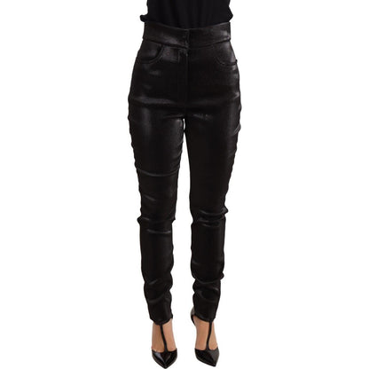 Dolce & Gabbana Black Silver Lurex Thread Cotton Stretch Pants 1728,21% Polyester,33% Nylon,5% Elastane,67345645728,Black,Clothing,Dolce & Gabbana,IT42|M,Jeans & Pants - Women - Clothing,Material: 41% Cotton,New with tags,Pants - Clothing,Skinny Pants - P