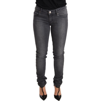 Acht Gray Washed Cotton Slim Fit Low Waist Women Denim Trouser Jeans