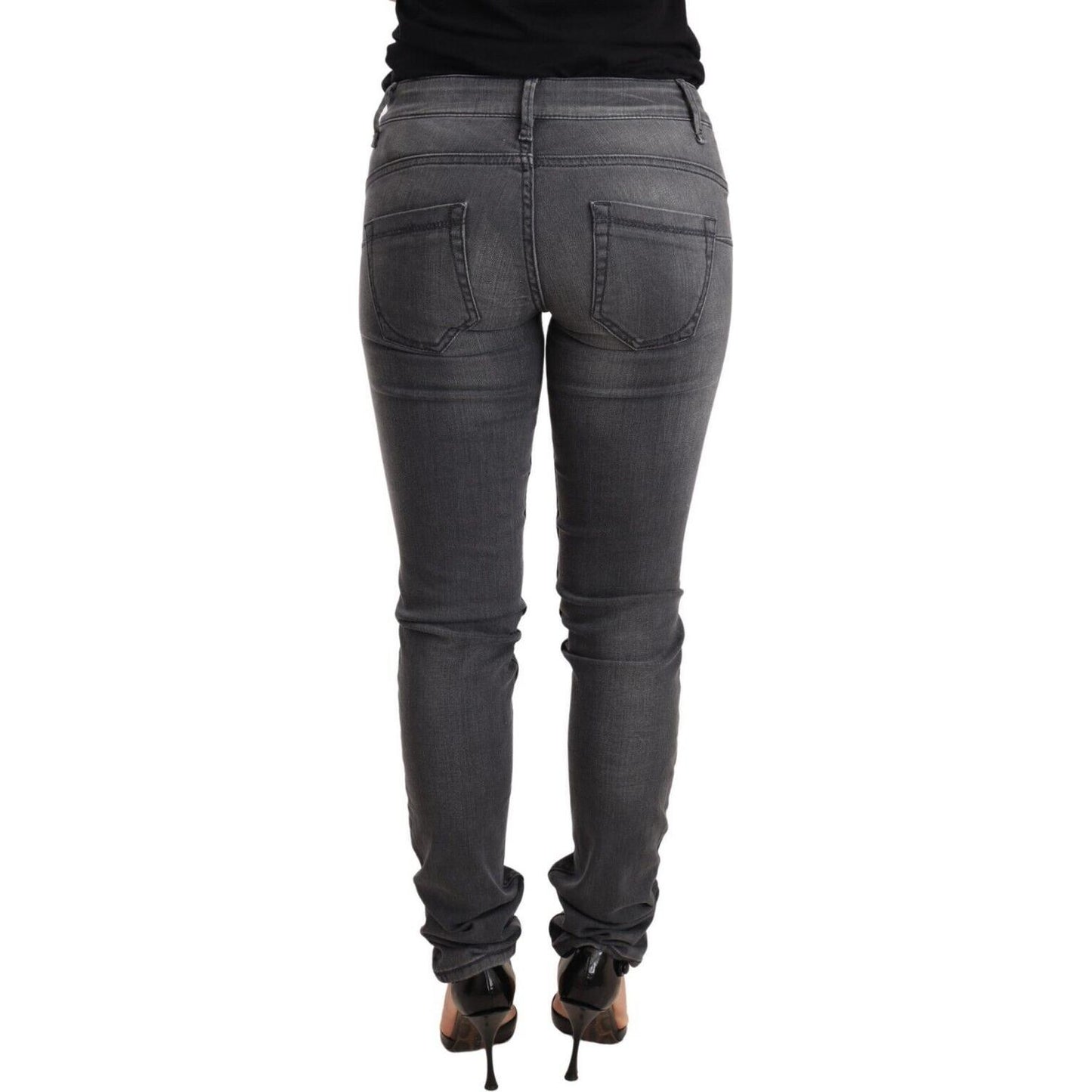 Acht Gray Washed Cotton Slim Fit Low Waist Women Denim Trouser Jeans