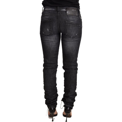 Acht Black Washed Cotton Low Waist Skinny Denim Trouser Jeans