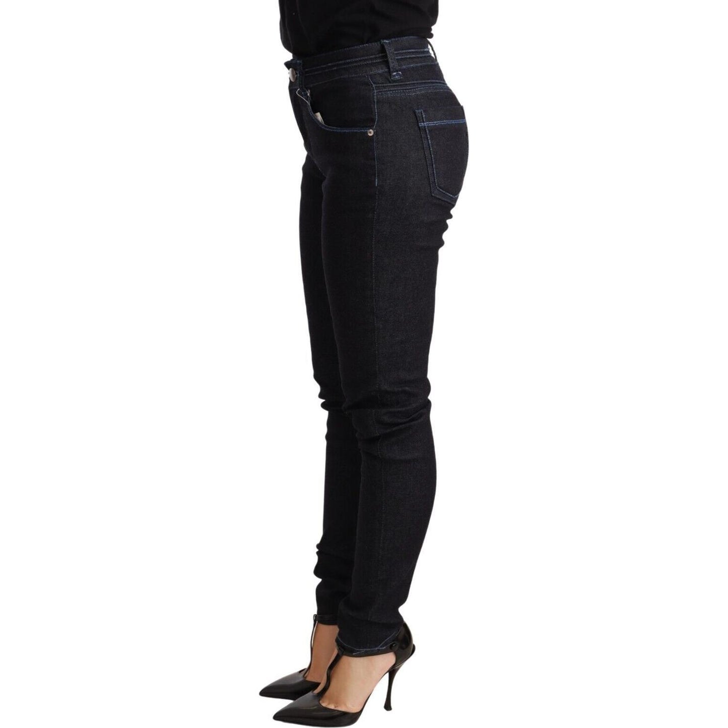 Acht Blue Cotton Low Waist Slim Fit Denim Women Trouser Jeans