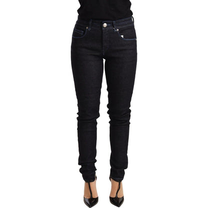 Acht Blue Cotton Low Waist Slim Fit Denim Women Trouser Jeans