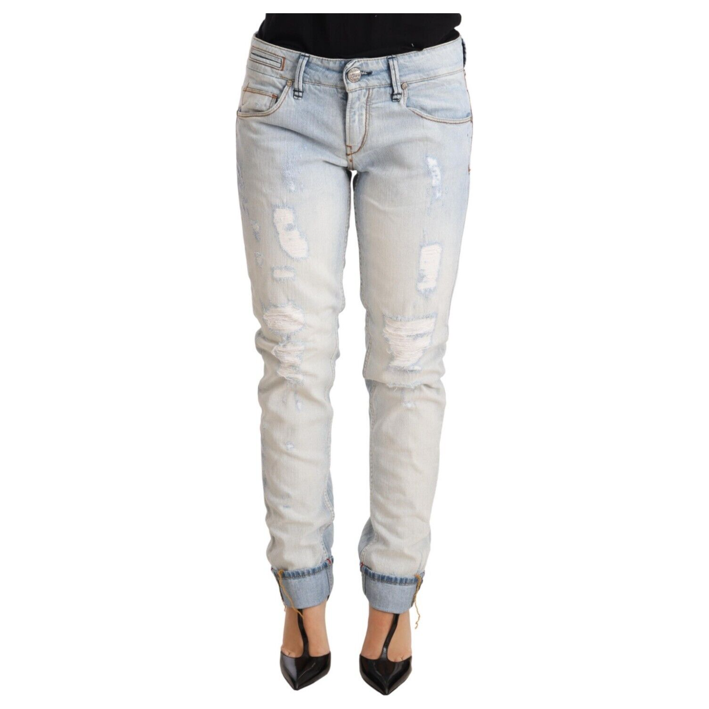 Acht Chic Light-Blue Folded Hem Denim Jeans Jeans & Pants Acht