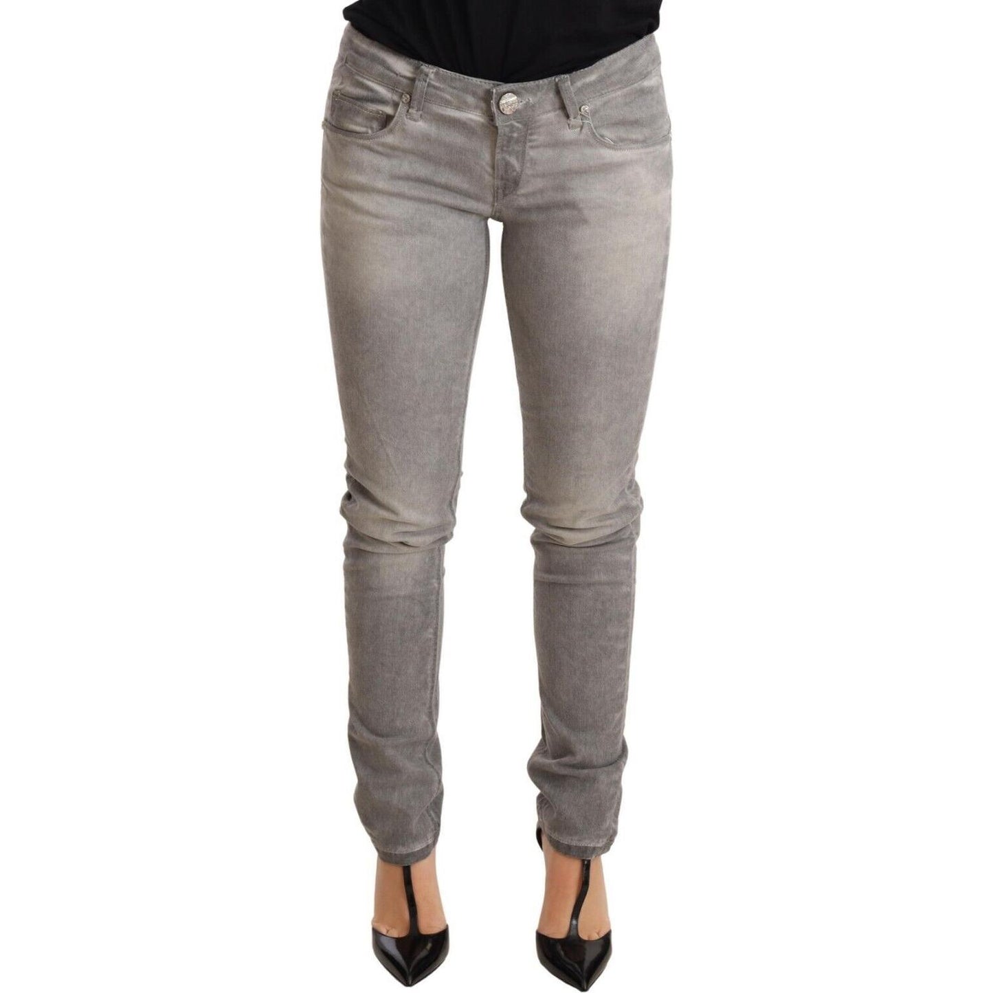 Acht Light Gray Washed Cotton Slim Fit Denim Women Trouser Jeans