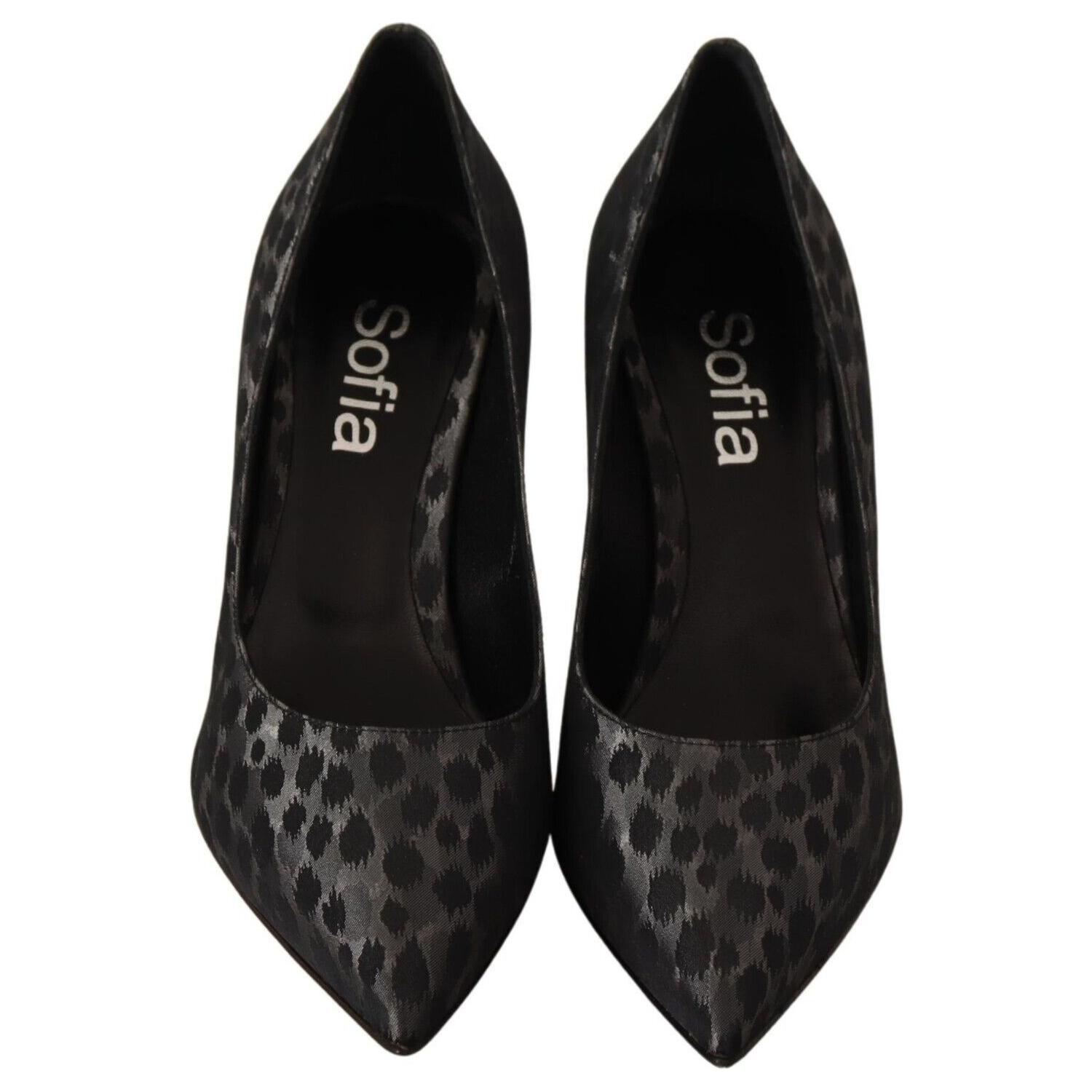 Sofia Black Leopard Leather Stiletto High Heels Pumps Shoes