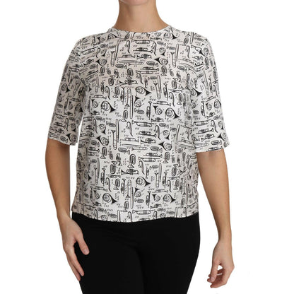 Dolce & Gabbana White Musical Instruments Print Blouse 1728,67345645728,Clothing,Dolce & Gabbana,IT36|XXS,IT38|XS,IT40|S,IT42|M,IT44|L,IT46|XL,Material: 100% Silk,New with tags,T-Shirts - Clothing,T-Shirts - T-Shirts - Clothing,Tops & T-Shirts - Women - C
