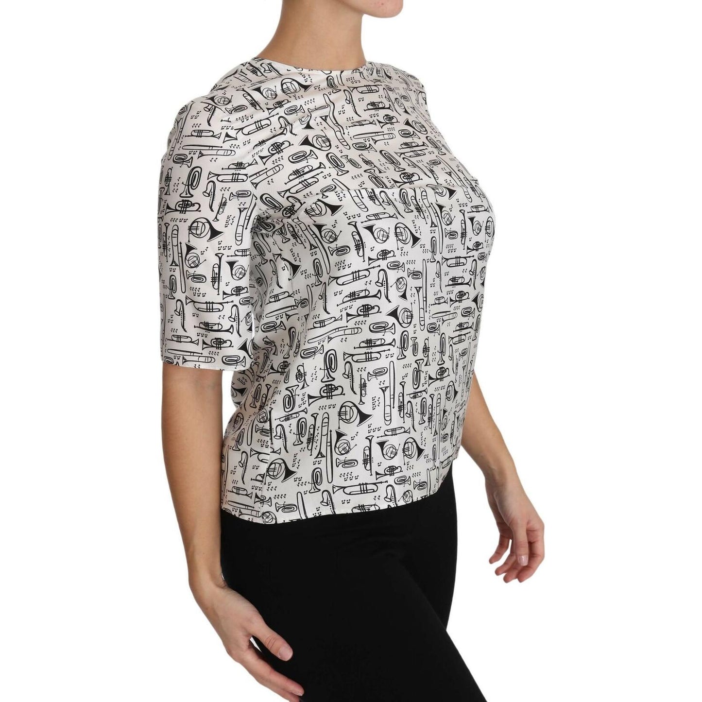 Dolce & Gabbana White Musical Instruments Print Blouse 1728,67345645728,Clothing,Dolce & Gabbana,IT36|XXS,IT38|XS,IT40|S,IT42|M,IT44|L,IT46|XL,Material: 100% Silk,New with tags,T-Shirts - Clothing,T-Shirts - T-Shirts - Clothing,Tops & T-Shirts - Women - C