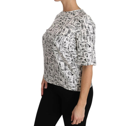 Dolce & Gabbana White Musical Instruments Print Blouse 1728,67345645728,Clothing,Dolce & Gabbana,IT36|XXS,IT38|XS,IT40|S,IT42|M,IT44|L,IT46|XL,Material: 100% Silk,New with tags,T-Shirts - Clothing,T-Shirts - T-Shirts - Clothing,Tops & T-Shirts - Women - C
