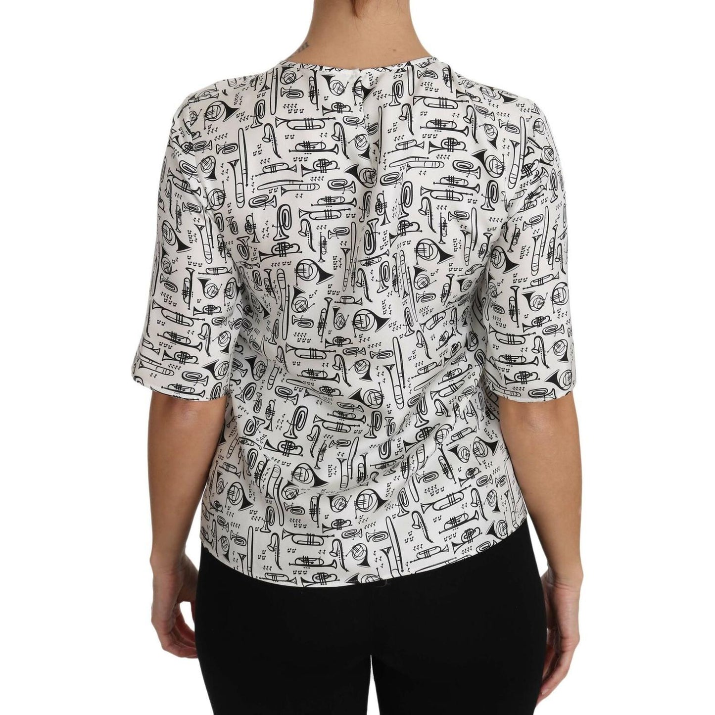 Dolce & Gabbana White Musical Instruments Print Blouse 1728,67345645728,Clothing,Dolce & Gabbana,IT36|XXS,IT38|XS,IT40|S,IT42|M,IT44|L,IT46|XL,Material: 100% Silk,New with tags,T-Shirts - Clothing,T-Shirts - T-Shirts - Clothing,Tops & T-Shirts - Women - C