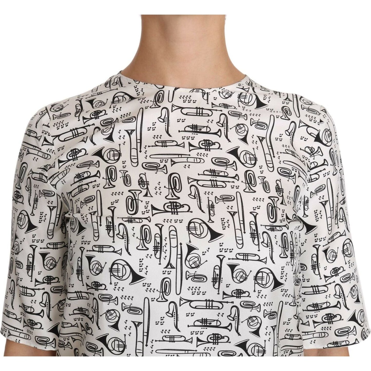 Dolce & Gabbana White Musical Instruments Print Blouse 1728,67345645728,Clothing,Dolce & Gabbana,IT36|XXS,IT38|XS,IT40|S,IT42|M,IT44|L,IT46|XL,Material: 100% Silk,New with tags,T-Shirts - Clothing,T-Shirts - T-Shirts - Clothing,Tops & T-Shirts - Women - C