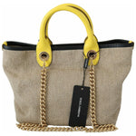Dolce & Gabbana Beige Linen-Calf Tote with Gold Chain WOMAN SHOULDER BAGS Dolce & Gabbana Rosy Brown