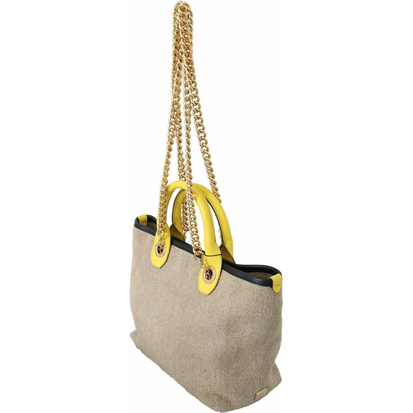 Dolce & Gabbana Beige Linen-Calf Tote with Gold Chain WOMAN SHOULDER BAGS Dolce & Gabbana