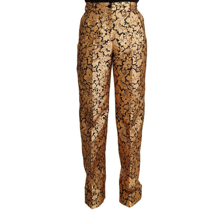 Dolce & Gabbana Gold Floral Jacquard Straight Polyester Pants