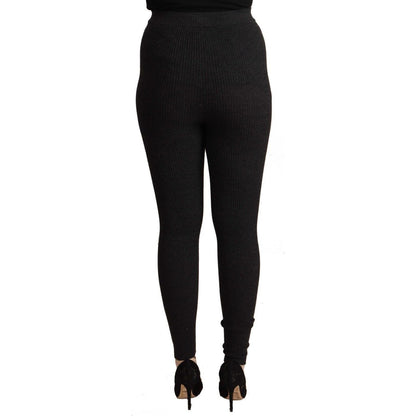 Dolce & Gabbana Black Virgin Wool Stretch Waist Tights Pants
