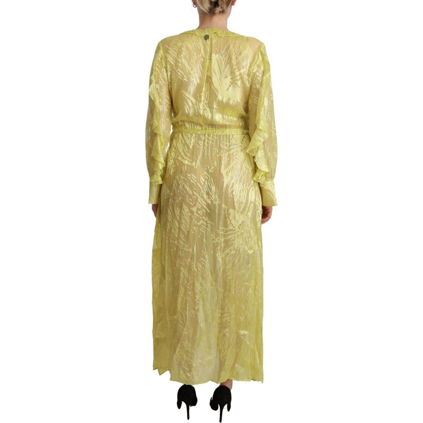Patrizia Pepe Yellow Silk Long Sleeves Plunging Maxi Dress