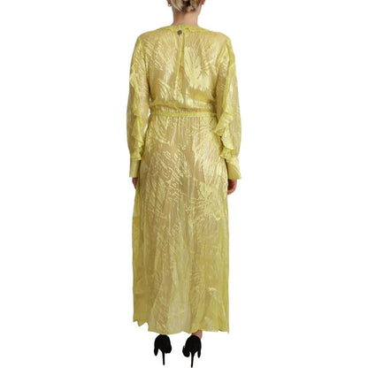 Patrizia Pepe Yellow Silk Long Sleeves Plunging Maxi Dress