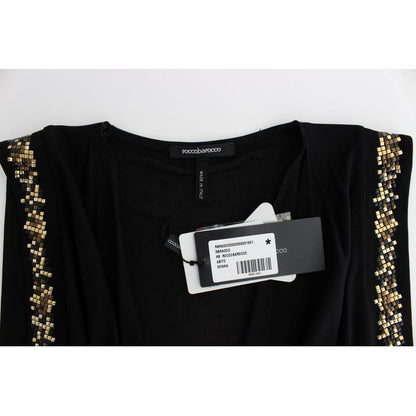 Roccobarocco Black Embellished Jersey Mini Sheath Short Dress