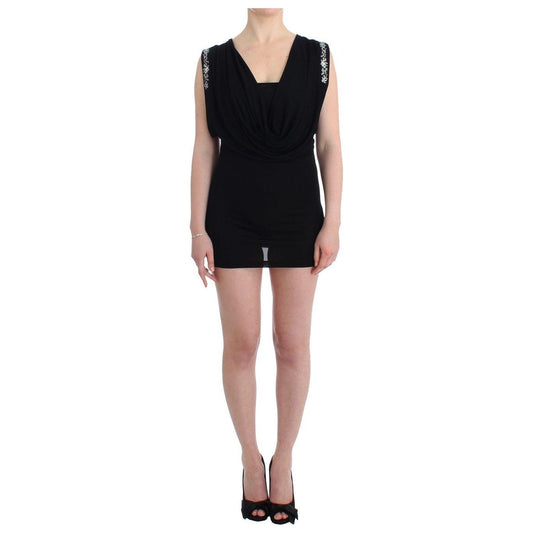 Roccobarocco Black Embellished Jersey Mini Sheath Short Dress