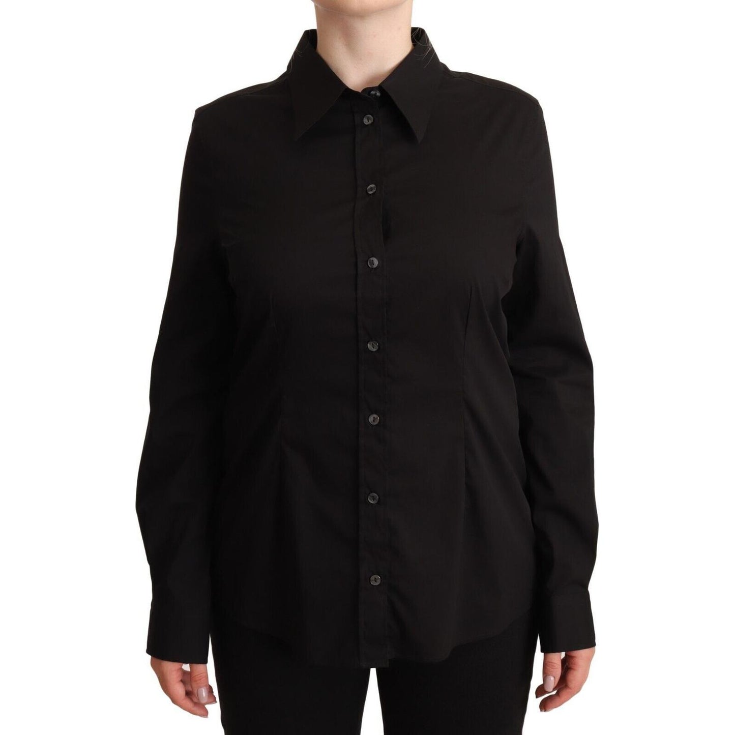 Dolce & Gabbana Elegant Black Cotton Blend Collared Top WOMAN TOPS AND SHIRTS Dolce & Gabbana