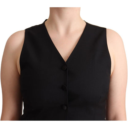 Dolce & Gabbana Black Button Down Sleeveless Viscose Vest Top Dolce & Gabbana