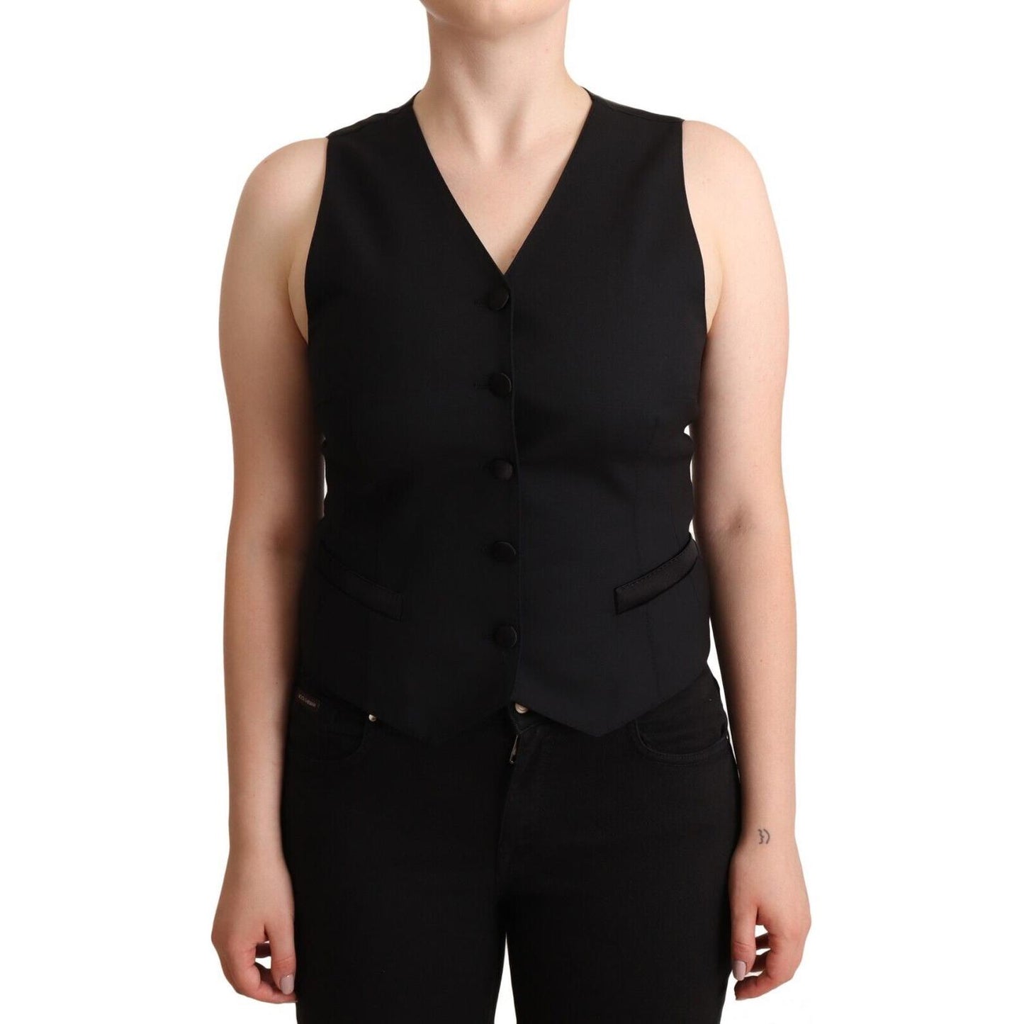Dolce & Gabbana Black Button Down Sleeveless Viscose Vest Top Dolce & Gabbana