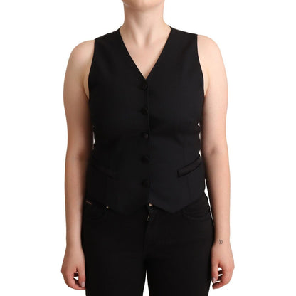 Dolce & Gabbana Black Button Down Sleeveless Viscose Vest Top Dolce & Gabbana