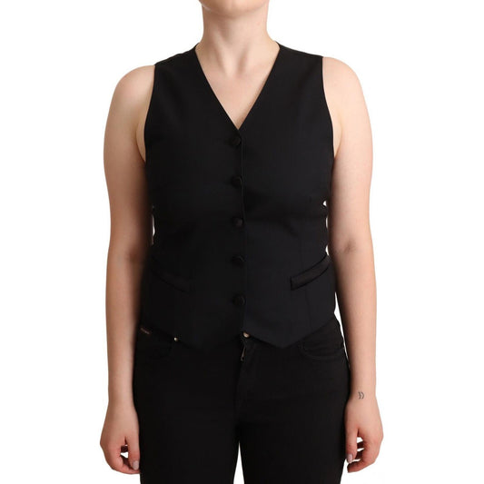 Dolce & Gabbana Black Button Down Sleeveless Viscose Vest Top Dolce & Gabbana
