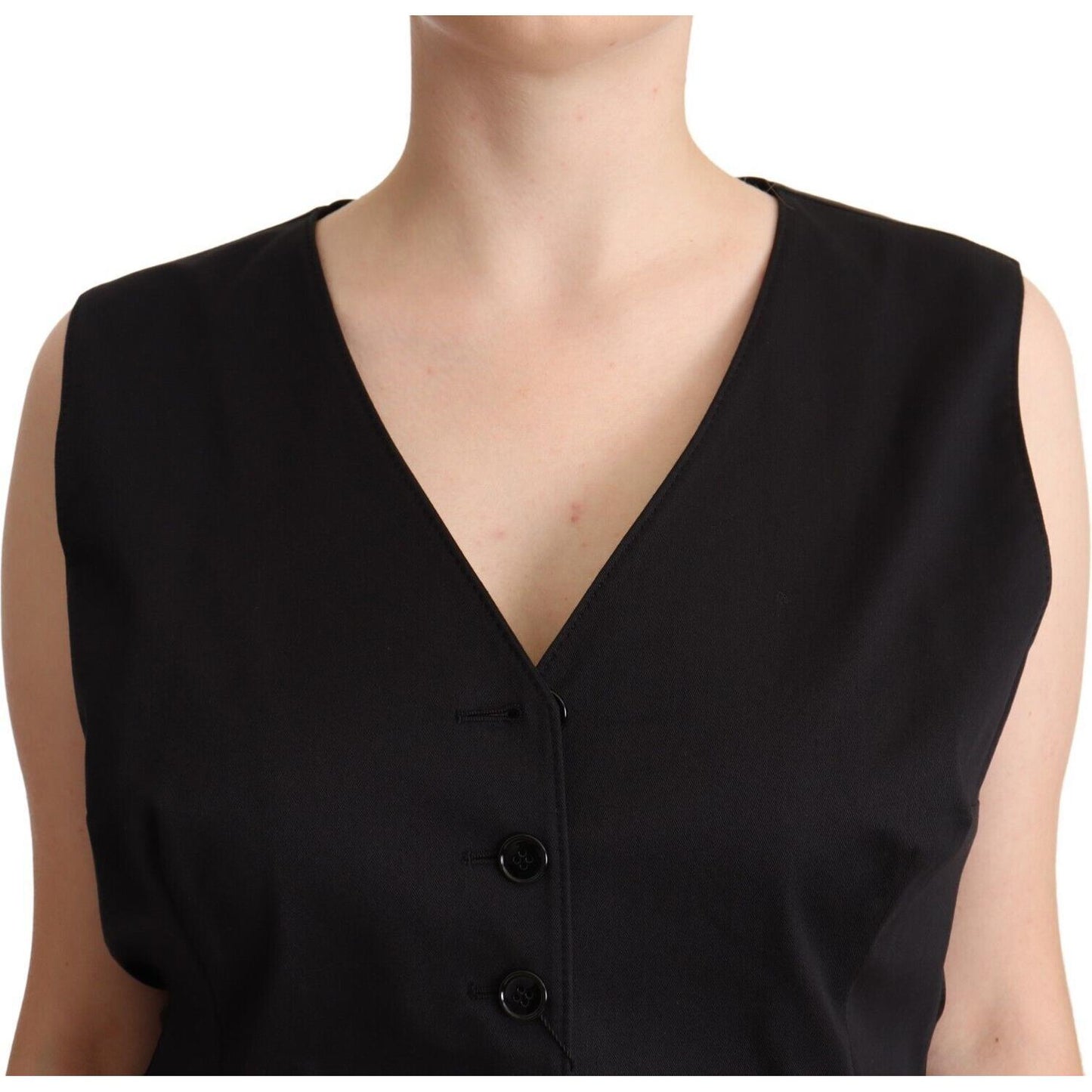 Dolce & Gabbana Black Button Down Sleeveless Vest Waiscoat Top Dolce & Gabbana