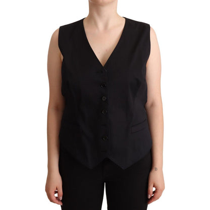 Dolce & Gabbana Black Button Down Sleeveless Vest Waiscoat Top Dolce & Gabbana