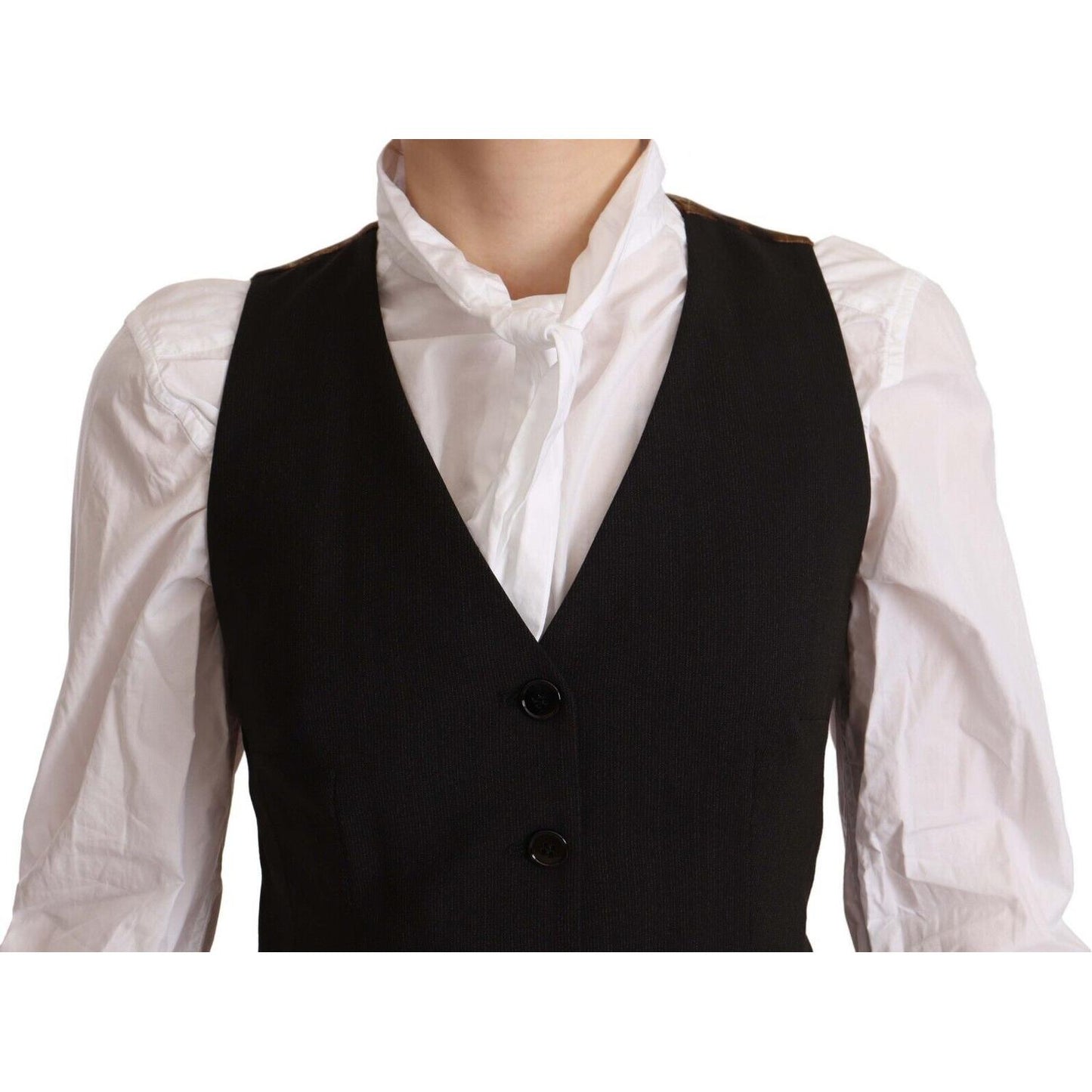 Dolce & Gabbana Elegant Black Buttoned Vest Top Dolce & Gabbana