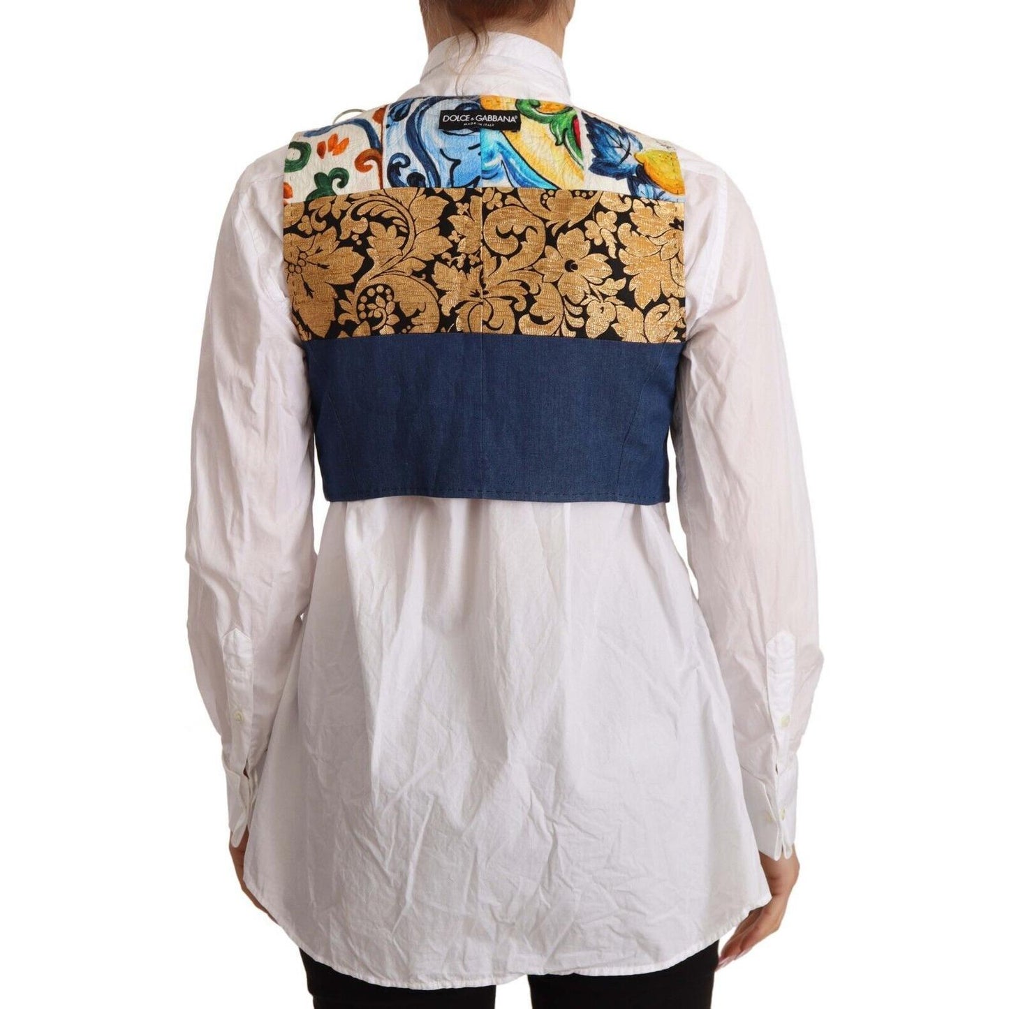 Dolce & Gabbana Multicolor Embellished Waist Coat Cotton Top Dolce & Gabbana