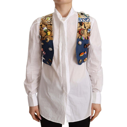 Dolce & Gabbana Multicolor Embellished Waist Coat Cotton Top Dolce & Gabbana